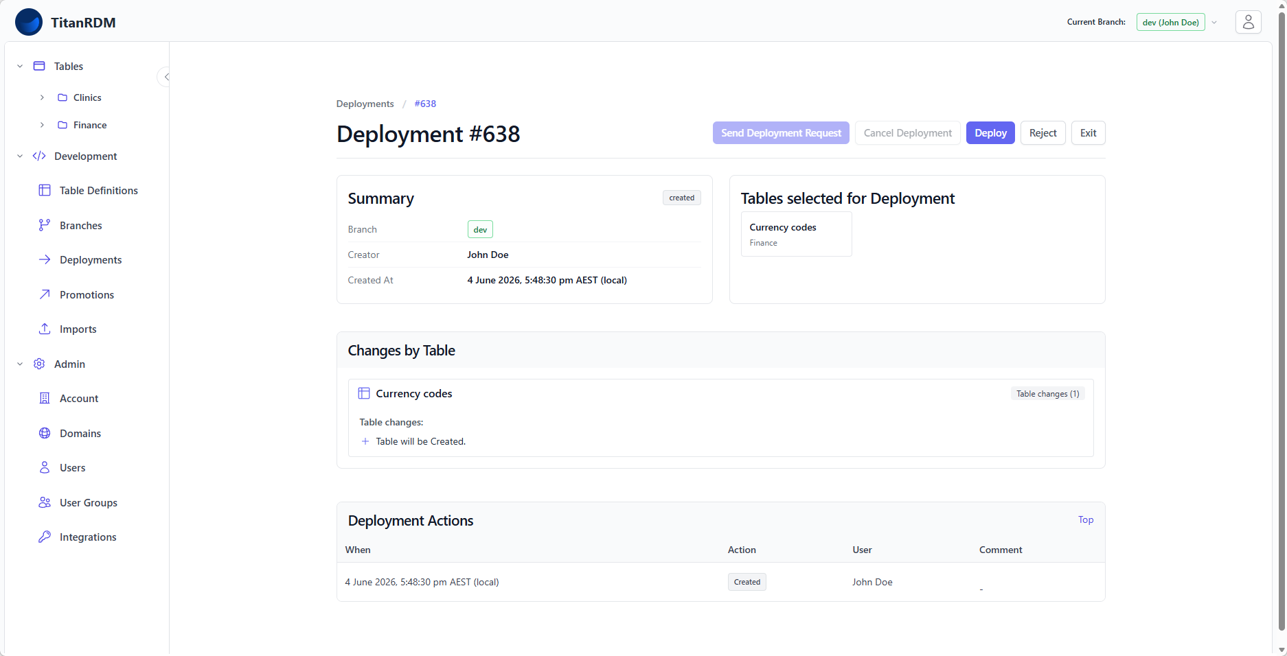 Deployment review page