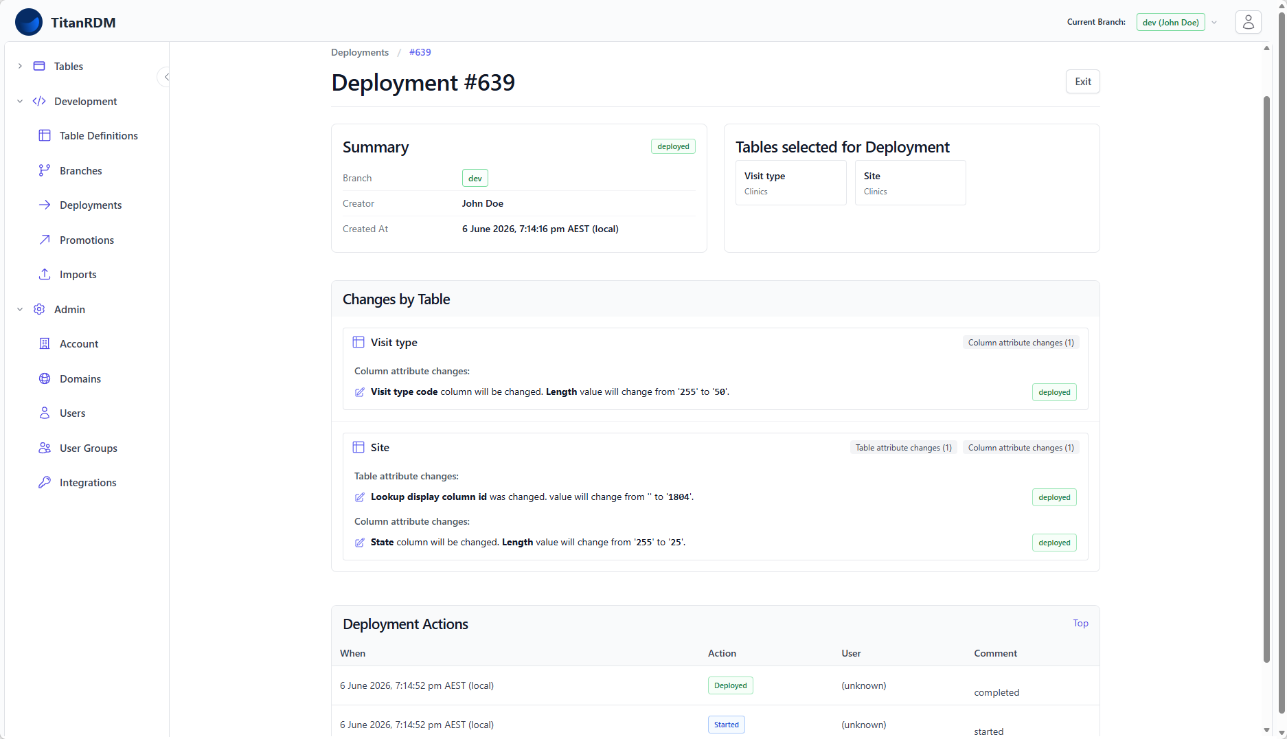 Deployment show page