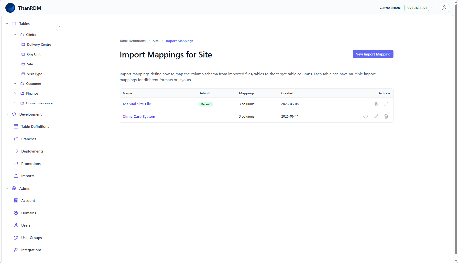 Import mappings list