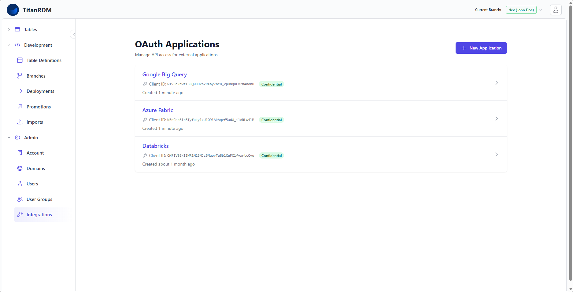 OAuth applications list