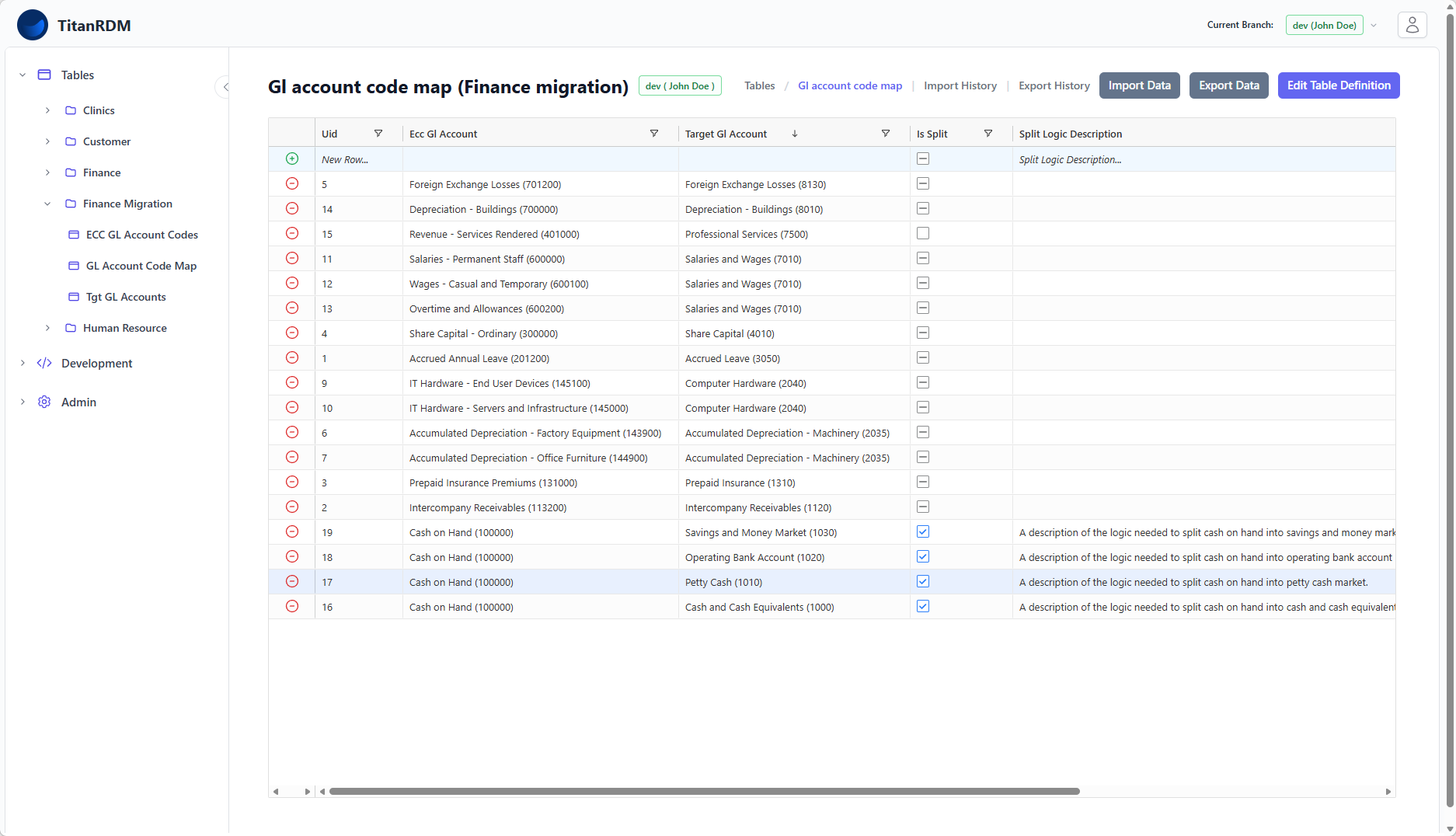 GL Account Code Map with foreign key lookups