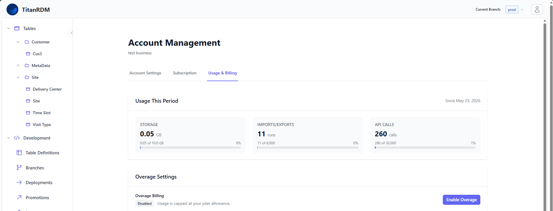 Usage & Billing dashboard